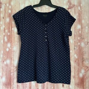 Relativity Navy Blue V Neck Silver Polka Dot Sweatshirt T Shirt